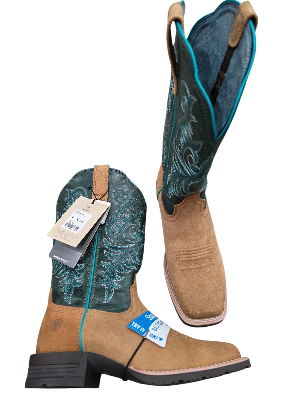 NWT Ariat ranch time teal & brown leather western boots size 7B